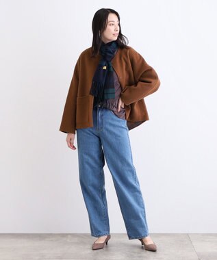 MOONBAT WEB限定【洗える】ミエル (miel) カシミヤ100％ チェックマフラー ネイビーブルー