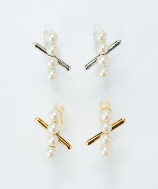 Phoebe 【痛くないシリーズ/金属アレルギー対応】パールクロスライトフィットイヤリング　シルバー シルバー