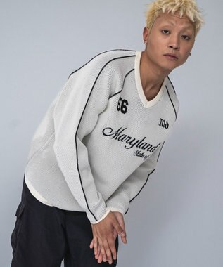 WEGO 【ユニセックス着用ITEM】ゲームロゴメッシュジャガードプルオーバー オフホワイト