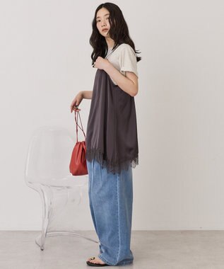 AMERICAN HOLIC イレギュラーヘムサテンレースキャミソール Charcoal Gray