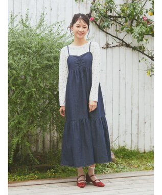 earth music&ecology デニムバックレースアップワンピース Indigo