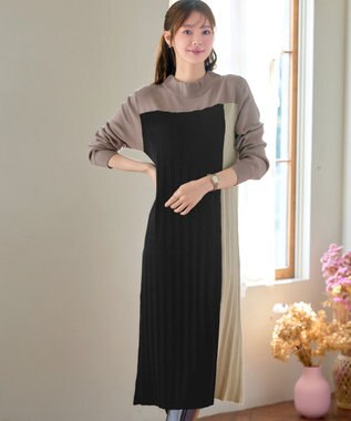 Tiaclasse 配色切替ニットワンピース ベージュ