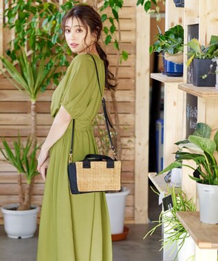 Tiaclasse 【洗える】麻調ギャザーワンピース グリーン