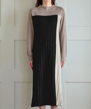Tiaclasse 配色切替ニットワンピース ベージュ