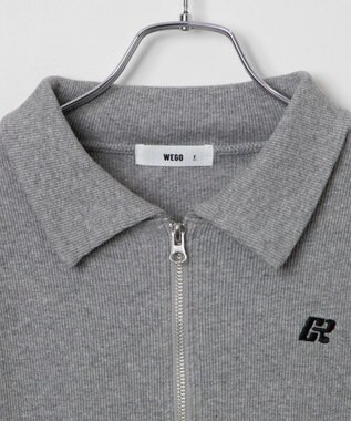 WEGO ワンポイント刺繍WZIP長袖トップス 杢グレー