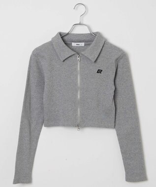 WEGO ワンポイント刺繍WZIP長袖トップス 杢グレー