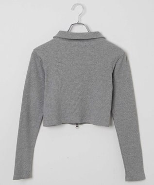 WEGO ワンポイント刺繍WZIP長袖トップス 杢グレー