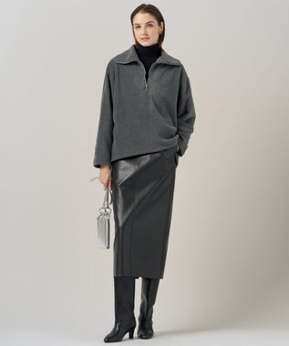 ICB L 【洗える】フェイクレザー ナロースカート ブラック系