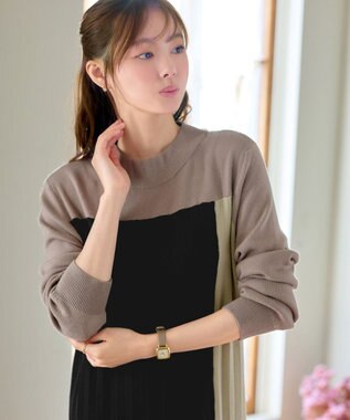 Tiaclasse 配色切替ニットワンピース ベージュ