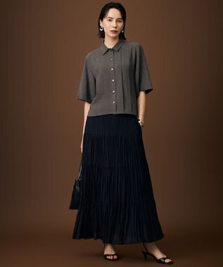 自由区 L 【涼感シアー】スラブボイルタック ブラウス グレー