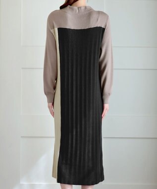 Tiaclasse 配色切替ニットワンピース ベージュ