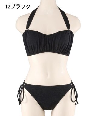 San-ai Resort（三愛水着楽園） 軽い着け心地でしっかり盛れる【楽盛り水着】　ラメギャザーワイヤー水着　9M　【San-ai Resort（サンアイリゾート）】 ブラック