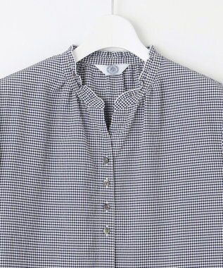 J.PRESS LADIES S 【洗える】アセVis ギンガム フリル襟 ブラウス ネイビー系3