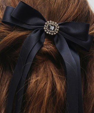 Tiaclasse サテンリボンバレッタ ブラックブラック