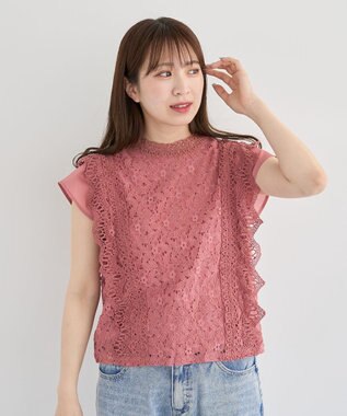 Green Parks ・Ｐｅｔｉｔ　Ｆｌｅｕｒ　フレンチレーシーブラウス Pink