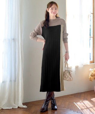 Tiaclasse 配色切替ニットワンピース ベージュ