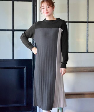 Tiaclasse 配色切替ニットワンピース ブラック