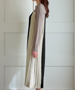 Tiaclasse 配色切替ニットワンピース ベージュ