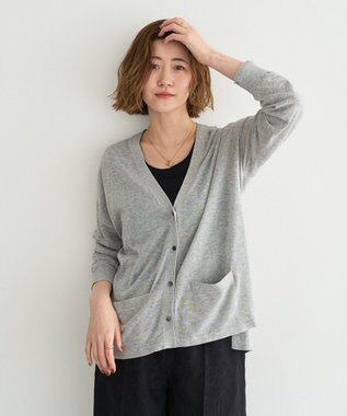 YECCA VECCA ハイゲージミドル丈Vネックカーディガン Light Gray