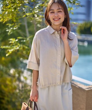  ヨーロピアンリネンハーフスリーブシャツ