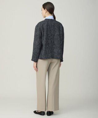 ICB ライトブッチャーツイード ノーカラージャケット ネイビーミックス