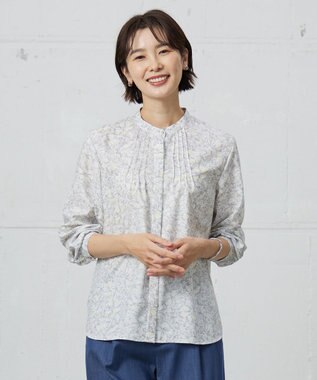 【洗える】ポリエチレンスパンブロードフラワープリント ブラウス