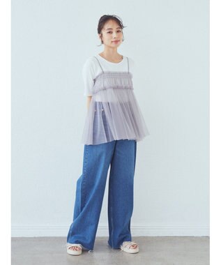 earth music&ecology ＳＥＴ２点チュールビスチェ＋リブプルオーバー Gray