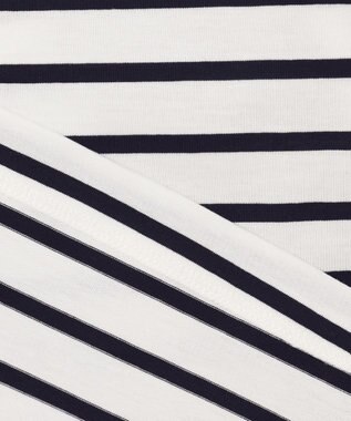 自由区 S 【洗える】レース Tシャツ オフ×ネイビーボーダー