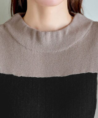 Tiaclasse 配色切替ニットワンピース ベージュ