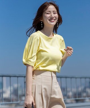 ANY SIS S 【撥水・汗ジミ防止・UVケア・洗える】スーピマスムース 袖タック Tシャツ イエロー