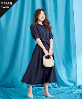 Tiaclasse 【洗える】シャツワンピース ネイビー