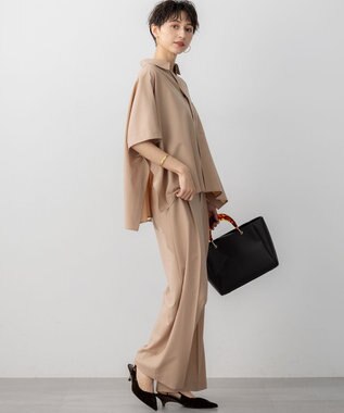 23区 【洗える】TWマットクロス タック ワイド パンツ キャメル系