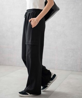 WEGO 【ウエストゴム】スウェットカーゴパンツ ブラック