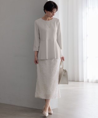 23区 L 【洗える】ヘアリーカットジャカード スカート ベージュ系