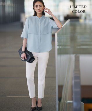 ICB 【WEB限定カラーあり】 FluidBackSatin バンドカラーシャツ サックスグレー［WEB限定］