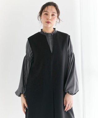 #Newans 【洗濯機可】キーネックジャンパースカート ブラック