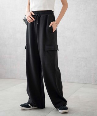WEGO 【ウエストゴム】スウェットカーゴパンツ ブラック