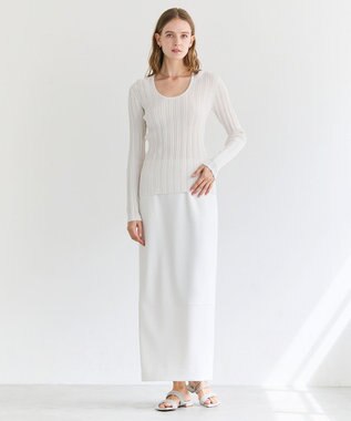 BEIGE， LABRADO / ランダムリブ Uネックニット Ecru