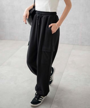 WEGO 【ウエストゴム】スウェットカーゴパンツ ブラック