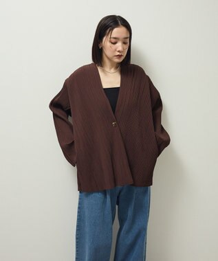 Green Parks ・ＥＬＥＮＣＡＲＥ　ＤＵＥ　プリーツノーカラージャケッ Brown