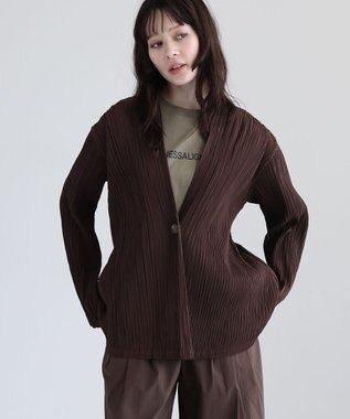 Green Parks ・ＥＬＥＮＣＡＲＥ　ＤＵＥ　プリーツノーカラージャケッ Brown