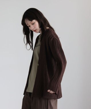 Green Parks ・ＥＬＥＮＣＡＲＥ　ＤＵＥ　プリーツノーカラージャケッ Brown