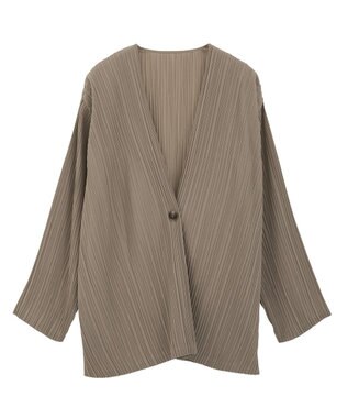 Green Parks ・ＥＬＥＮＣＡＲＥ　ＤＵＥ　プリーツノーカラージャケッ Gray Beige