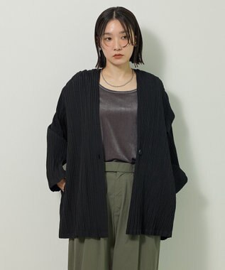 Green Parks ・ＥＬＥＮＣＡＲＥ　ＤＵＥ　プリーツノーカラージャケッ Black