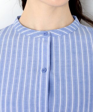 Tiaclasse 【新色追加・洗える】バンドカラーシャツチュニックブラウス サックスストライプ