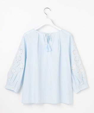 自由区 S エンブロイダリーブロードパフスリーブ ブラウス サックス×オフ