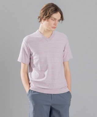 JOSEPH HOMME シャイニースラブブークレ　ニットＴシャツ ローズ系