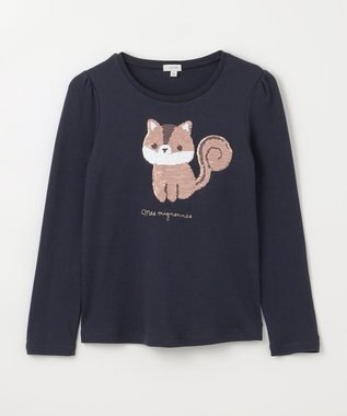 ANY KIDS ミラクルスパンコール長袖Tシャツ ネイビー（ネコ×リス）