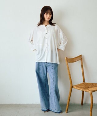 YECCA VECCA 2wayドロストスリーブバンドカラーシャツ White