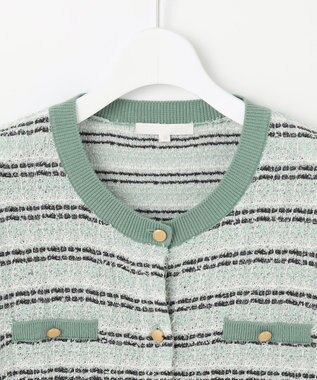 自由区 【洗える】カラーミックスツイードニット カーディガン フロスティグリーン系